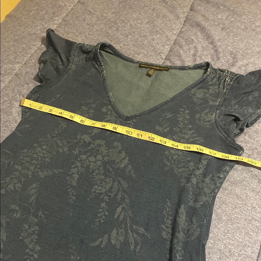 Blue Floral V-Neck Flutter Braided Sleeve T-Shirt - Picture 5 of 8